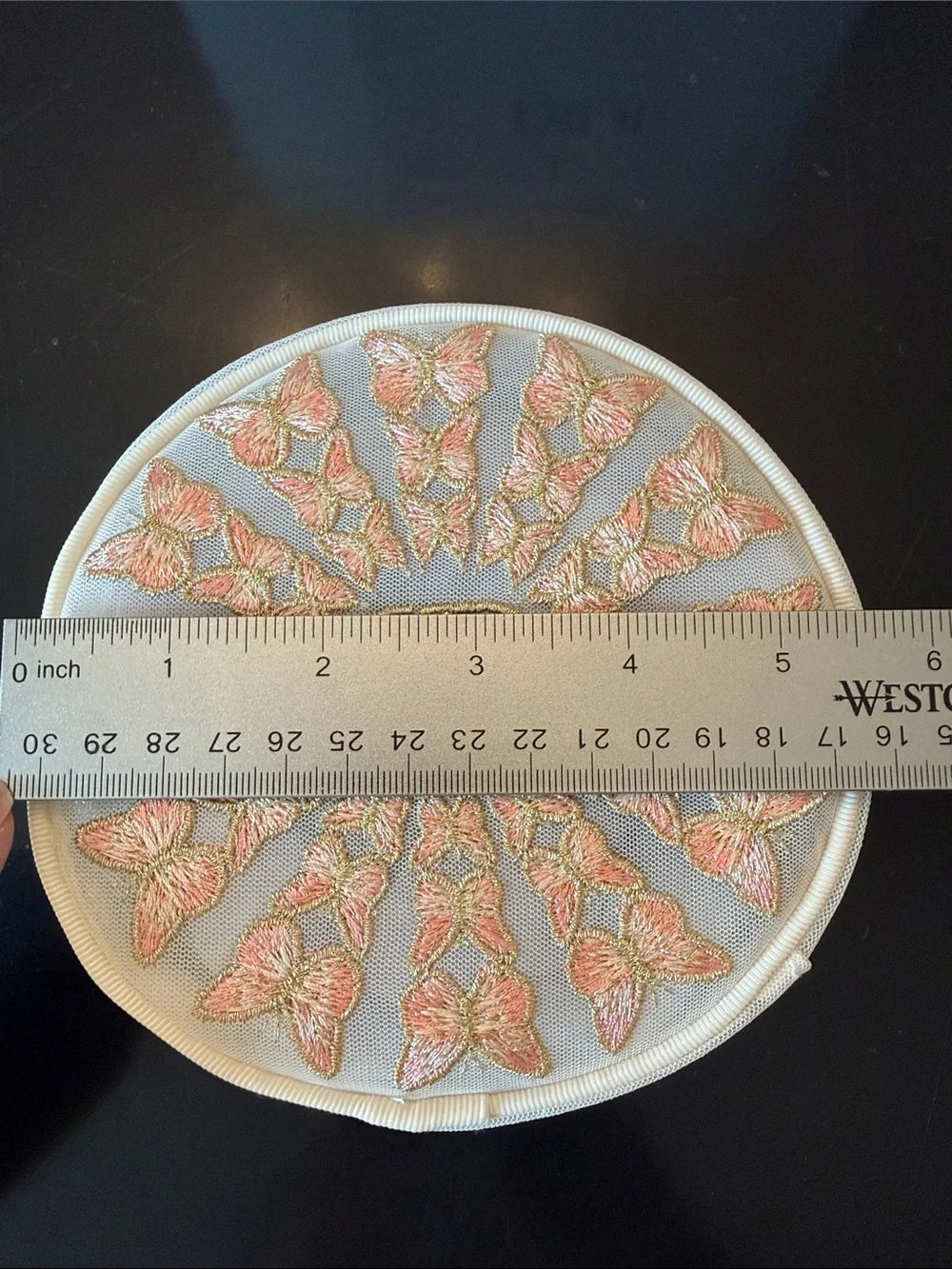 Dior Round Butterfly Embroidered Pouch in White, Pink and Gold